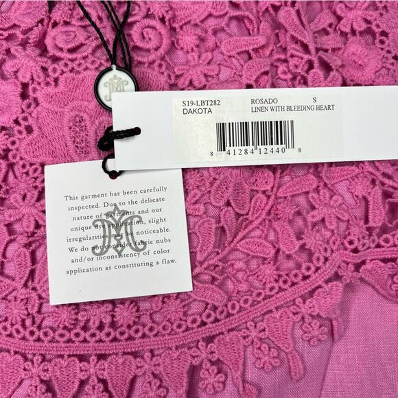 NWT Miguelina Dakota Rosado Linen and Lace Off The Shoulder Crop Top Size Small - Picture 9 of 10